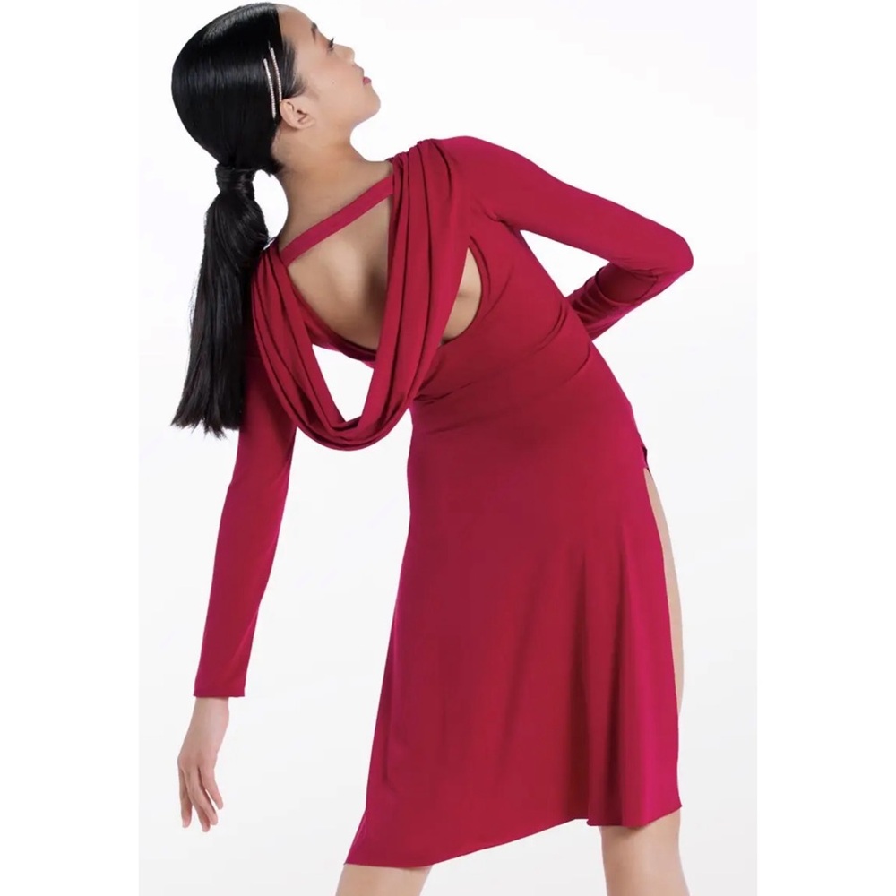 Weissman Showtime | Closure Midi Matte Jersey Dress Dance Costume Green, LA - Picture 2 of 6
